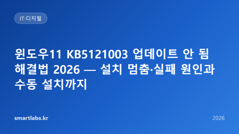 윈도우11 KB5121003 업데이트 안 됨 해결법 2026 — 설치 멈춤·실패 원인과 수동 설치까지